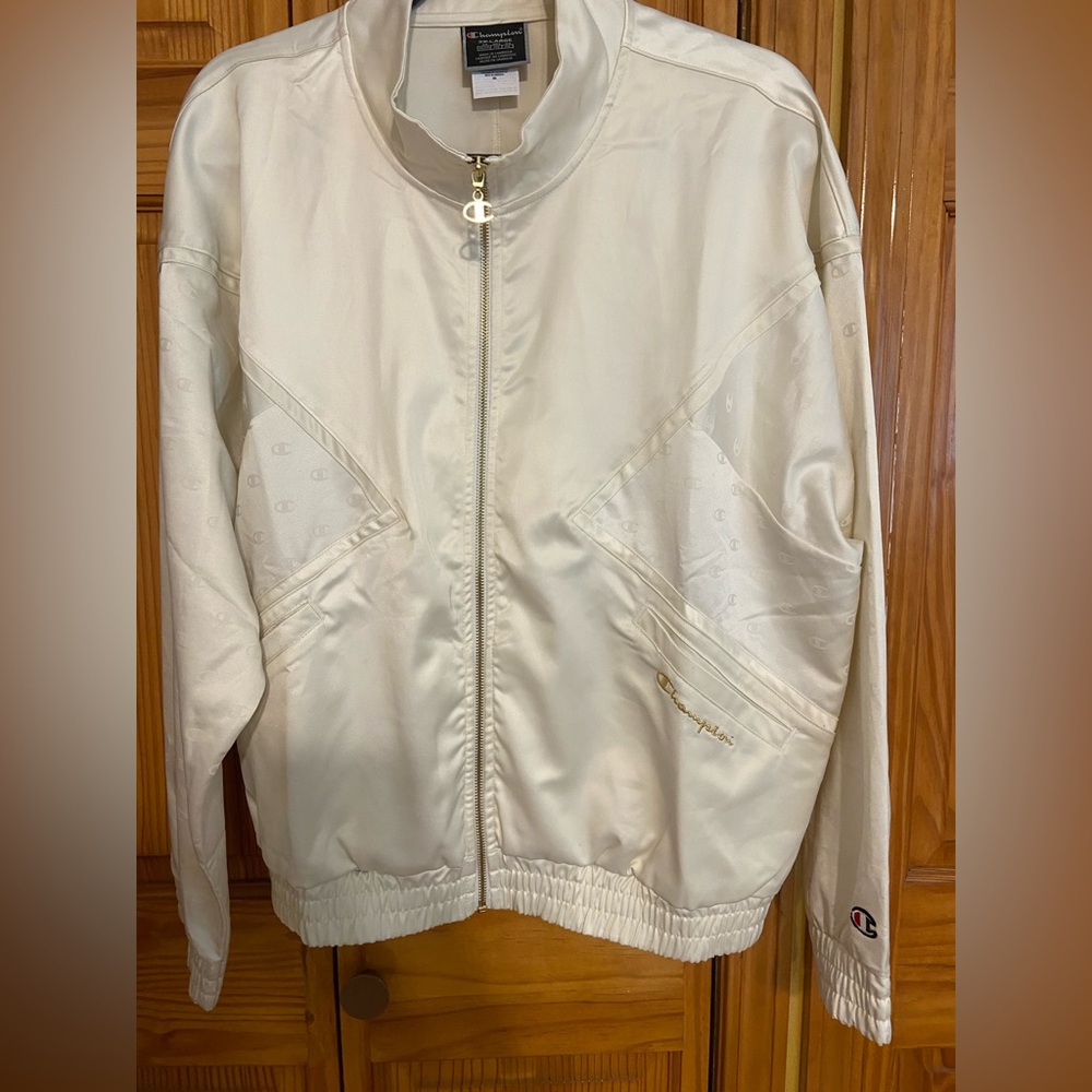 Champion Cream Bomber Jacket with Ribbed Cuffs